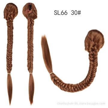 FashionBlack Ombre Wholesale Synthetic Hair Weave Drawstring Ponytail Hair Fishtail Braid Clip In Ponytail Hair Pieces For Woman